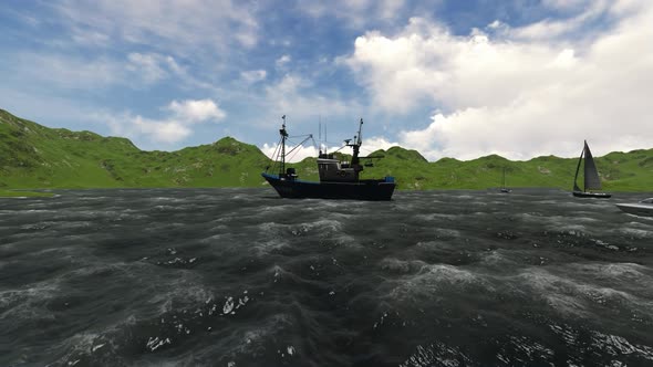Fishing boat in the sea alt