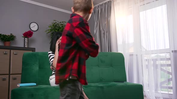 Unhappy Stressed Small Boy Which Scolding with His Experienced Sad Mother alt