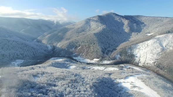 Beautiful Winter Mountains They are Partially Covered with Snow Blue Sky alt