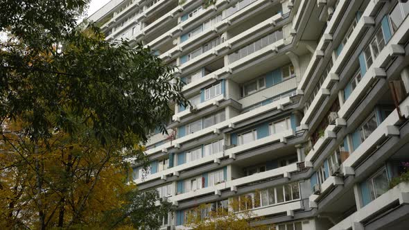 The Facade of a Highrise Residential Building with Unusual Balconies