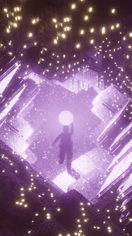 Space abstract tunnel with floating astronaut at corridor to the star. Multiverse concept and travel alt