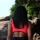 Summer vacation black woman having fun on beach walking relaxing in the sun wearing bikini. - VideoHive Item for Sale