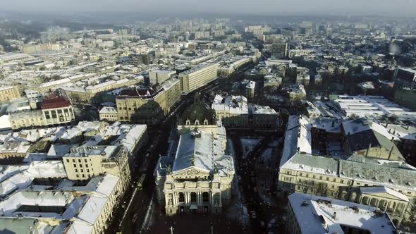 LVOV, UKRAINE. Panorama of the Ancient City. The Roofs of Old Buildings. Winter.