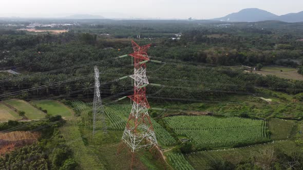 Drone view architecture electric pylon alt