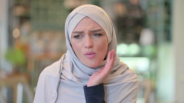 Portrait of Sick Young Arab Woman Having Toothache Cavity alt