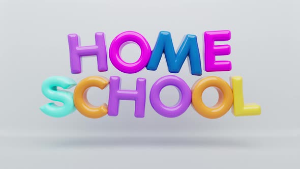 Colorful 3D HOME SCHOOL Looping Banner Over White Background