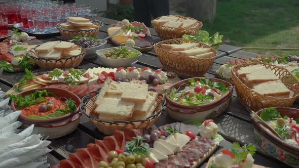 European Snacks Table Served with Ham Cheese Bread alt