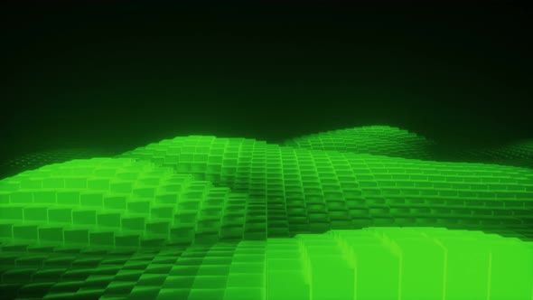 Abstract 3d Glowing Waves From Cubes Green