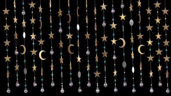 Crystals And Stars Beaded Curtain Full Length On Transparent Background