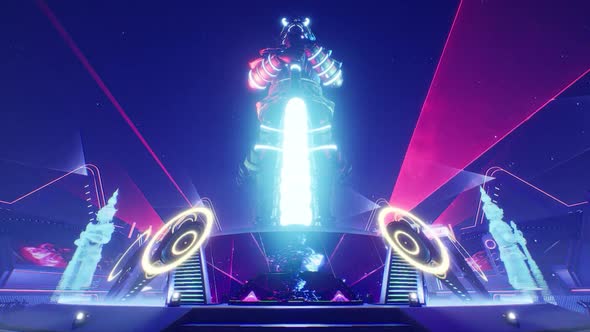 metaverse concert arena with Shilloutte DJ and thai Giant Statue alt