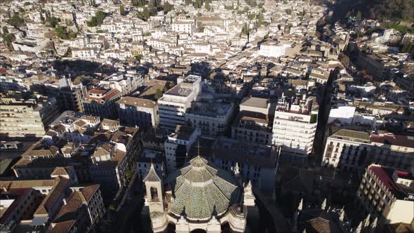 Drone flight over grand Granada Cathedral; Andalusia, Spain