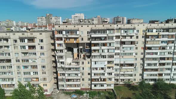 Aerial Drone Footage of Damage After Gas Explosion in a Residential Building in Kyiv