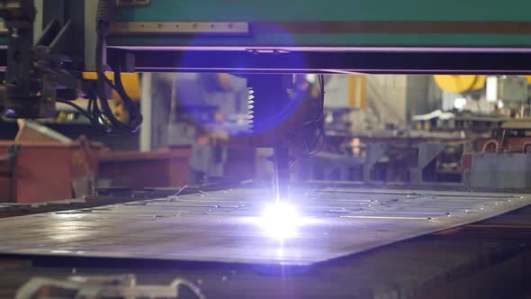 Plasma Cutting of Metal, Cutting of Metal By Laser in Production, Close-up, Industry, Electrode alt