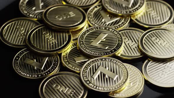 Rotating shot of Bitcoins (digital cryptocurrency) alt