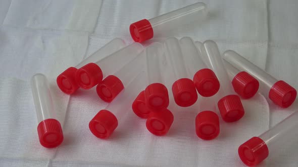 Plastic test tubes with caps for the collection of samples. Medical modern medicine