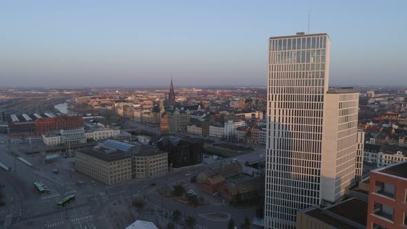 Drone Shot Flying by Modern Skyscraper Building