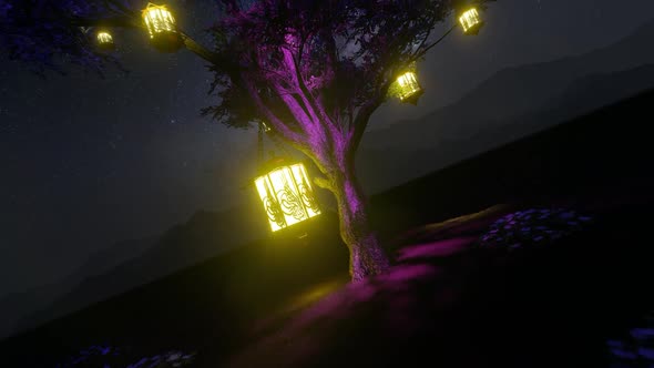 Illuminated Tree and Milky Way View