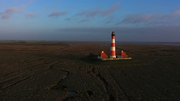 Lighthouse at Sunset, Aerial Panoramic View