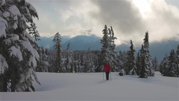 Adventure Woman Hiking on Top of Canadian Mountains alt