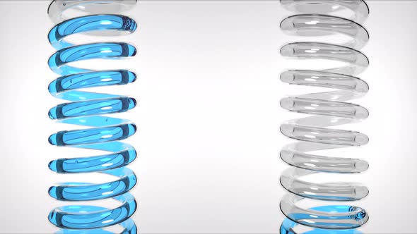 Blue liquid flows in a spiral into the flask