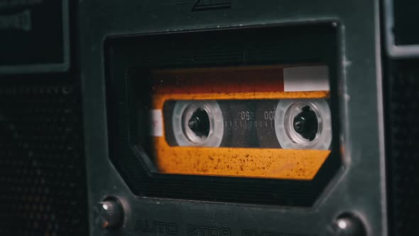 Vintage Audio Cassette Rotates in Old Tape Recorder alt