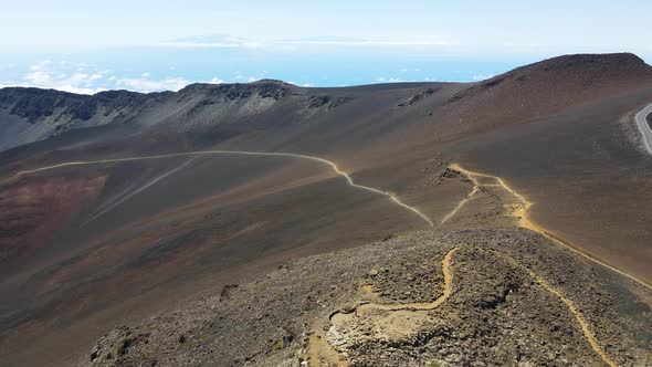 Hiking Paths on Haleakala Volcano Crater on Maui Island, Hawaii - Aerial alt