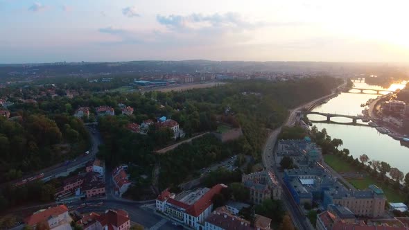 Aerial View of Prague City and River Vitava at Day