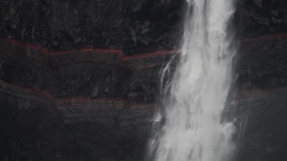 Hengifoss Waterfall Layers Detailed View in Iceland Slowmo