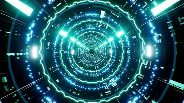 Camera Passing Through Scifi Blue Light Tunnel 4K 01 alt