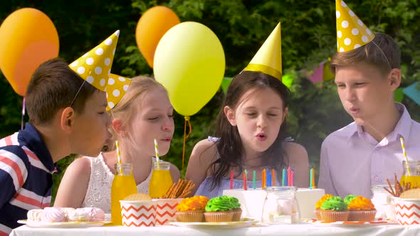 Happy Kids on Birthday Party at Summer Garden  alt
