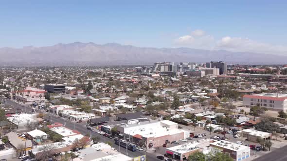 Aerial Footage Tracking Light Rail In Tucson Arizona