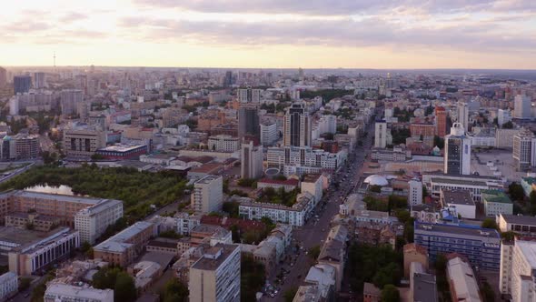 Aerial View of Urban Cityscape in the Evening alt