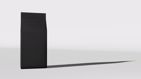 Black standing box bottom pouch bags coffee branding 3D animation Merchandise packaging design 4K alt