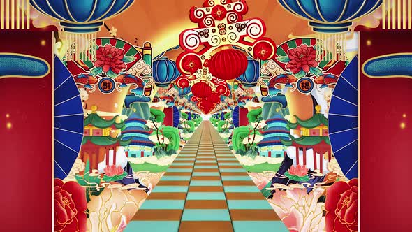 Chinese New Year Cartoon Stage Background alt