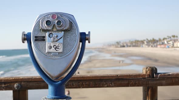 Metallic Stationary Observation Tower Viewer Binoculars California Pier USA