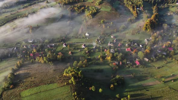 Aerial Shot of a Beautiful Village in the Carpathian Mountains in Ukraine