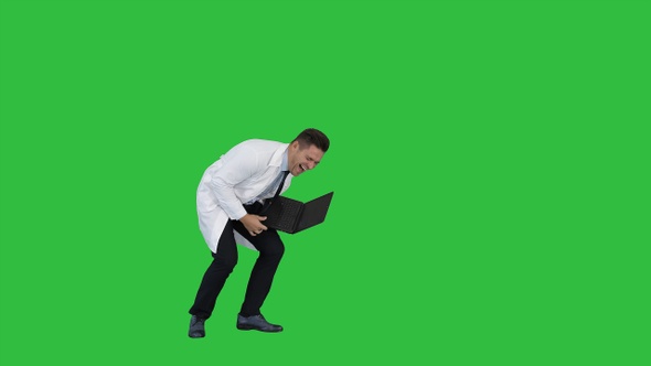 Entrepreneur engineer or doctor with a laptop laughing alt