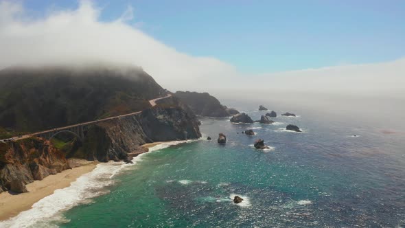 Arial View of the California Bixby Bridge in Big Sur in the Monterey County alt