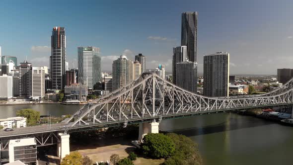 Brisbane city with CBD and Story Bridge, aerial drone panoramic