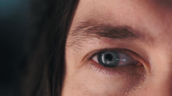 Close Up Macro Blue Eye Watching Different Sides, Beautiful Iris Natural Human Beauty Healthy