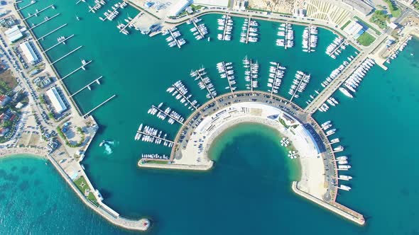 View from above of boats at docks of modern Sukosan marine, Croatia alt