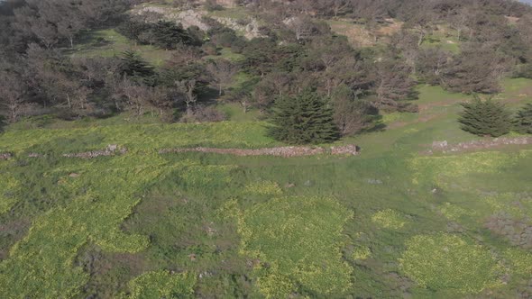 Aerial backward ascending tilt-up reveal of Pico do Facho, Portugal alt