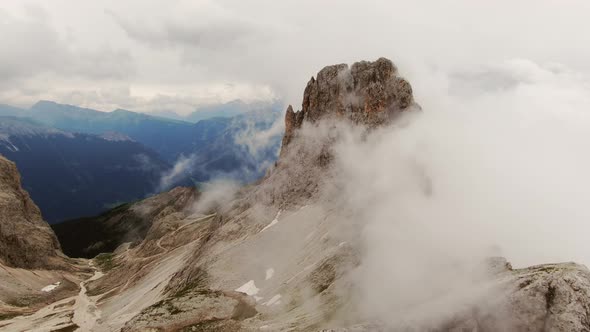 Aerial View of the The Rosengarten Group Dolomites Mountains Italy