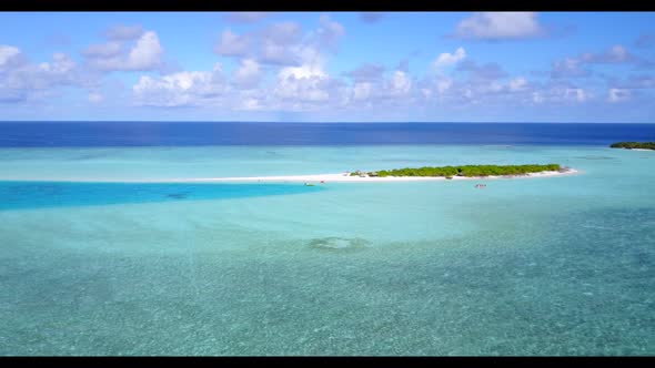 Aerial seascape of tranquil resort beach adventure by aqua blue lagoon and white sand background of  alt