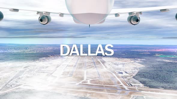 Commercial Airplane Over Clouds Arriving City Dallas