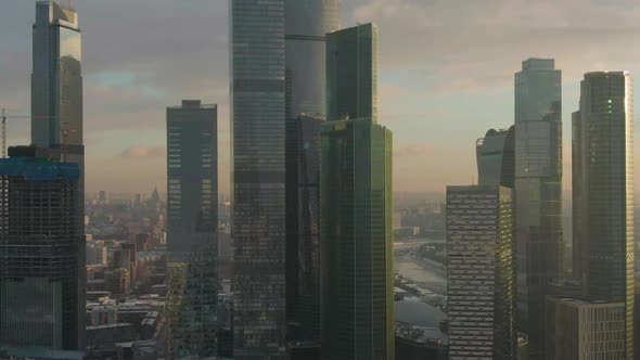 Moscow City Business Center and Urban Cityscape at Winter Sunrise. Russia alt