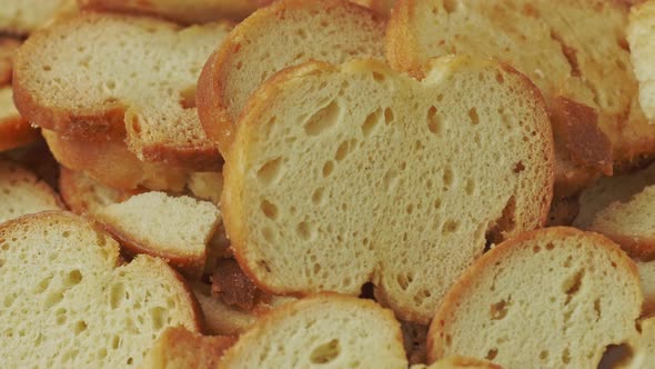 Group of bruschette bread chips. Baked Cheese flavoured snack