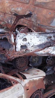 Vertical Video of the War in Ukraine  Destroyed Cars alt