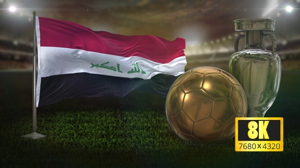 8K Iraq Flag with Football And Cup Background Loop alt
