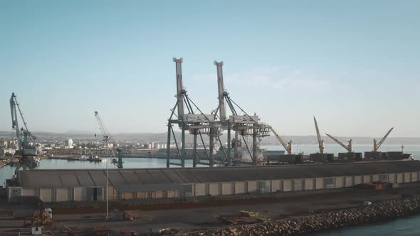 Cargo Port and Container Terminal Cranes in City Port Larnaca Cyprus alt